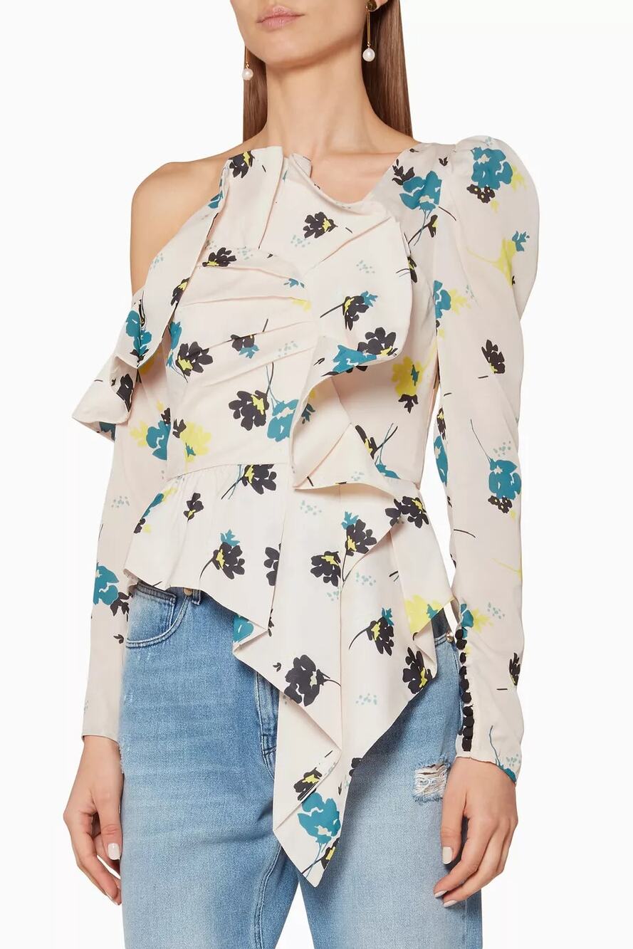 Self-Portrait Asymmetric Floral Print Top Women's 4 Multicolor Back Zip